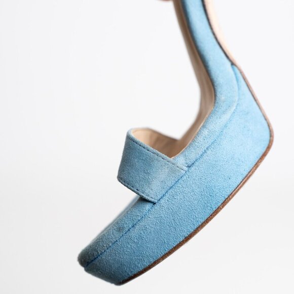 L'Agence Cecile Suede Ankle Strap Sandals Block Heel In Baltic Sea EU 36 - Picture 13 of 16